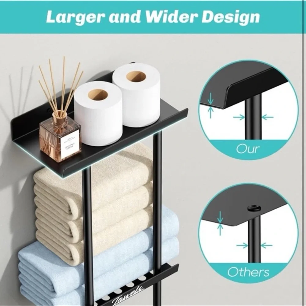 Towel Racks for Bathroom - Bathroom Towel Storage Rack Wall Mounted, Black Wall
